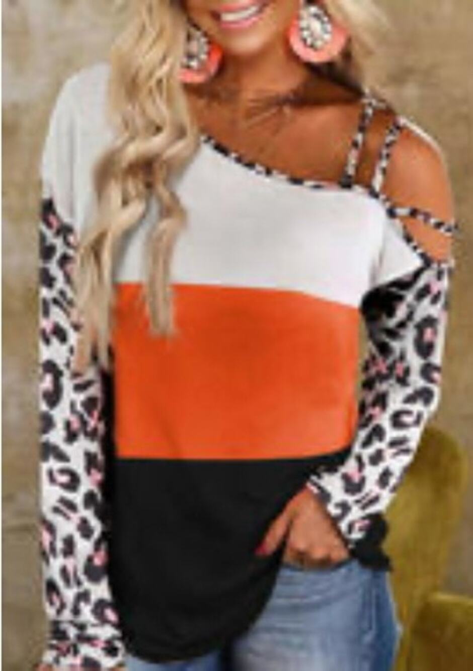Shein cold shoulder sexy straps cheetah and block print 0X